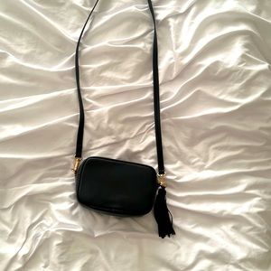 H&H Black Vegan Leather, Dual Texture Crossbody Bag.